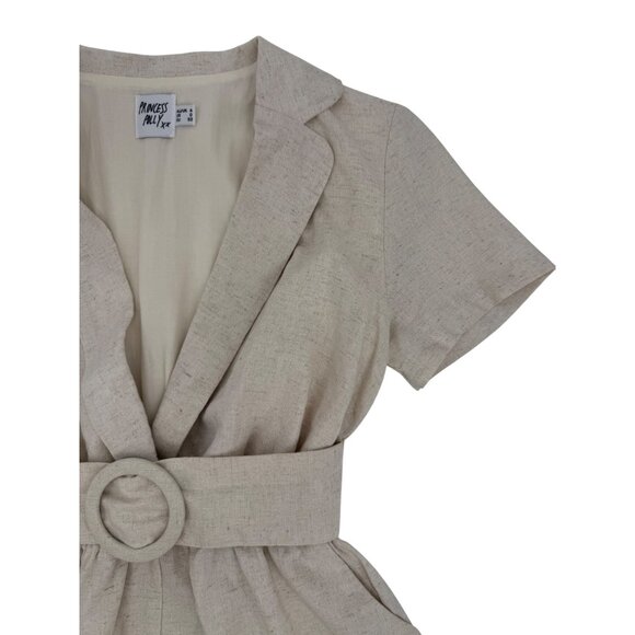 Princess Polly Deep V Croquette Playsuit Romper Collared Belted Neutral Beige 0 - Picture 13 of 16